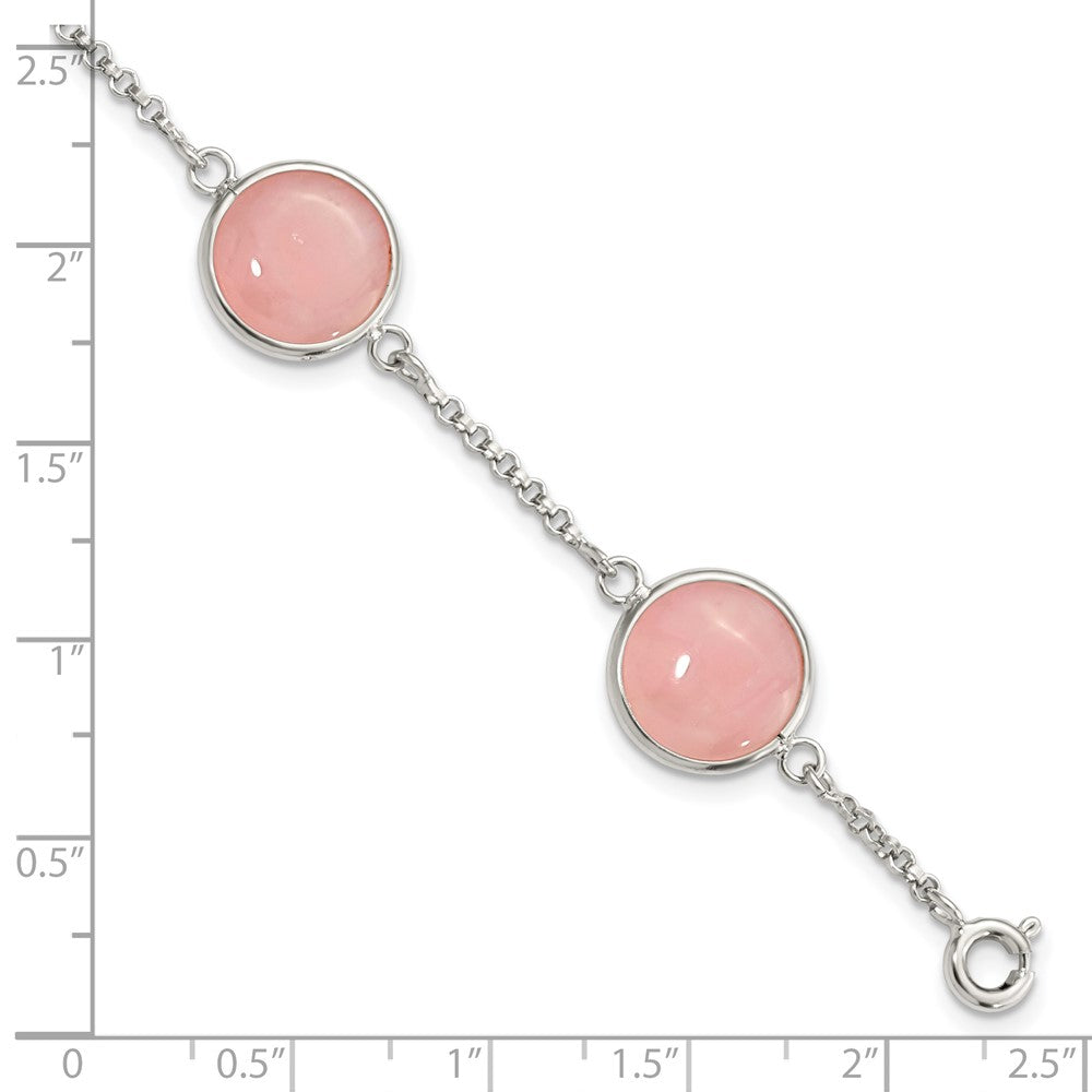Sterling Silver Polished Rose Quartz 7.5in Bracelet 7.5 inches