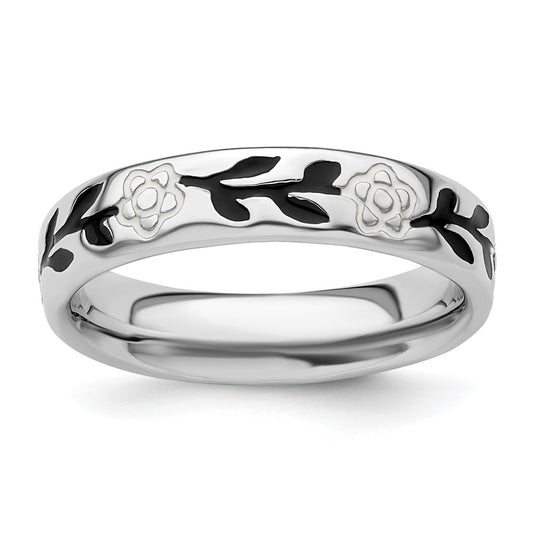 Sterling Silver Stackable Expressions Polished Enameled Flower Ring Size -9