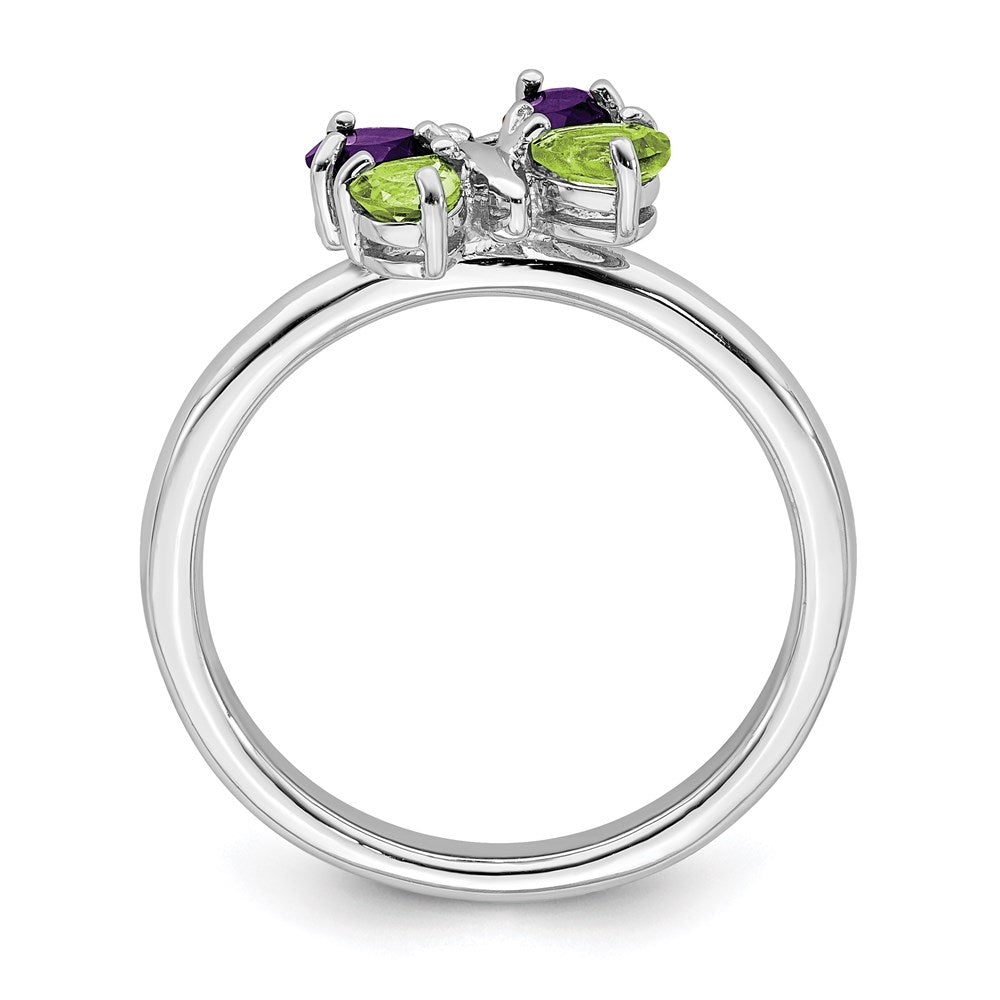 Sterling Silver Stackable Expressions Amethyst & Peridot Butterfly Ring Size -6