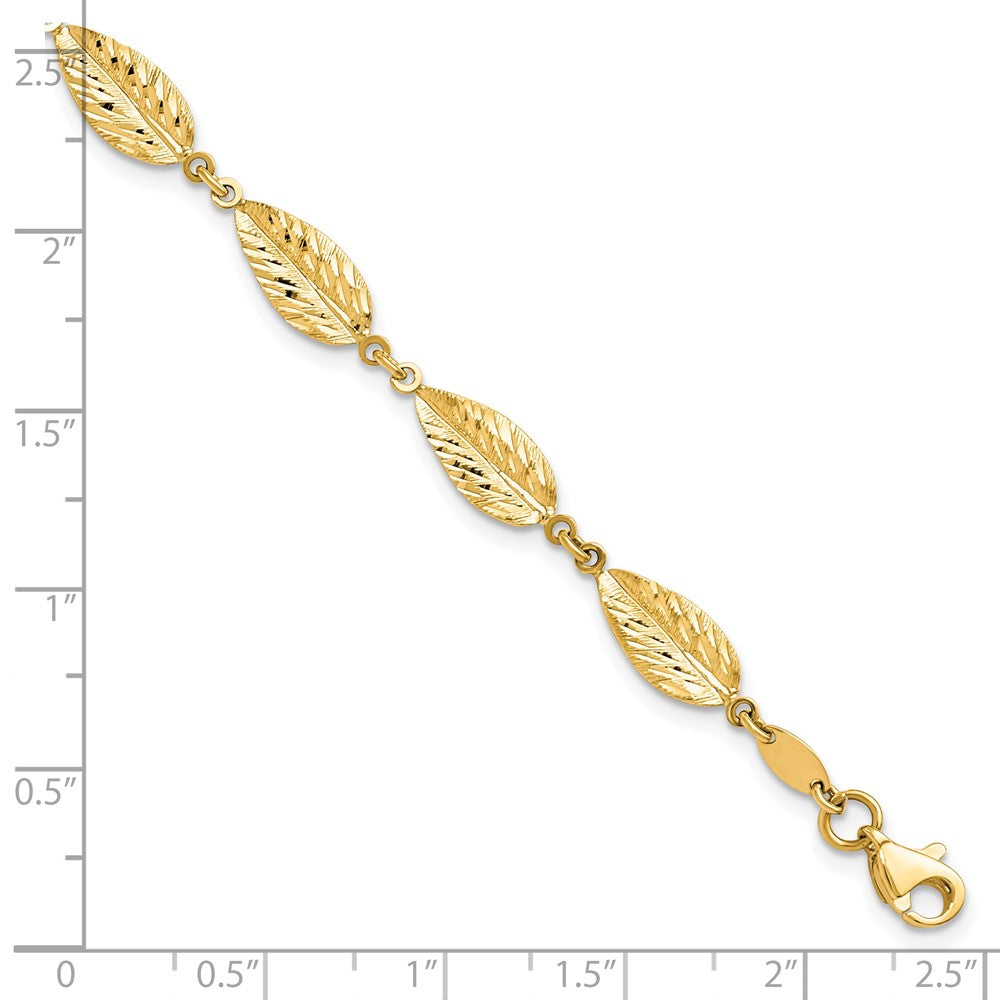 10K Polished Leaf Bracelet 7.5  inches