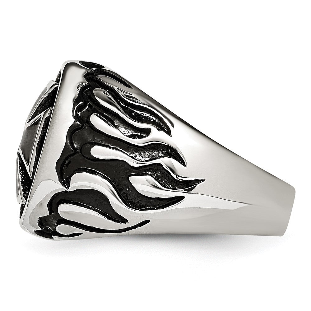 Stainless Steel Antiqued Polished & Textured Black IP-plated Cross Ring Size - 9