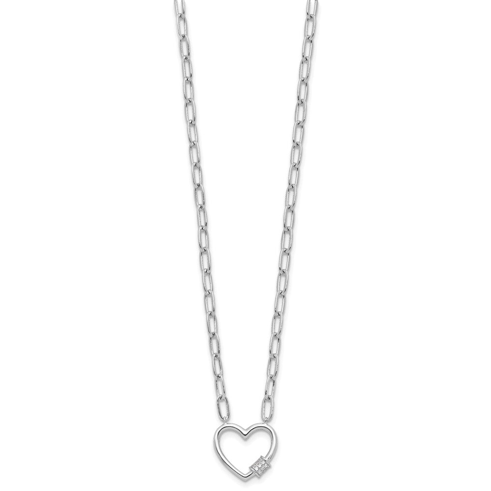 Sterling Silver RH-plated CZ Heart Paperclip Link 16in w/2in ext Necklace 16 Inches