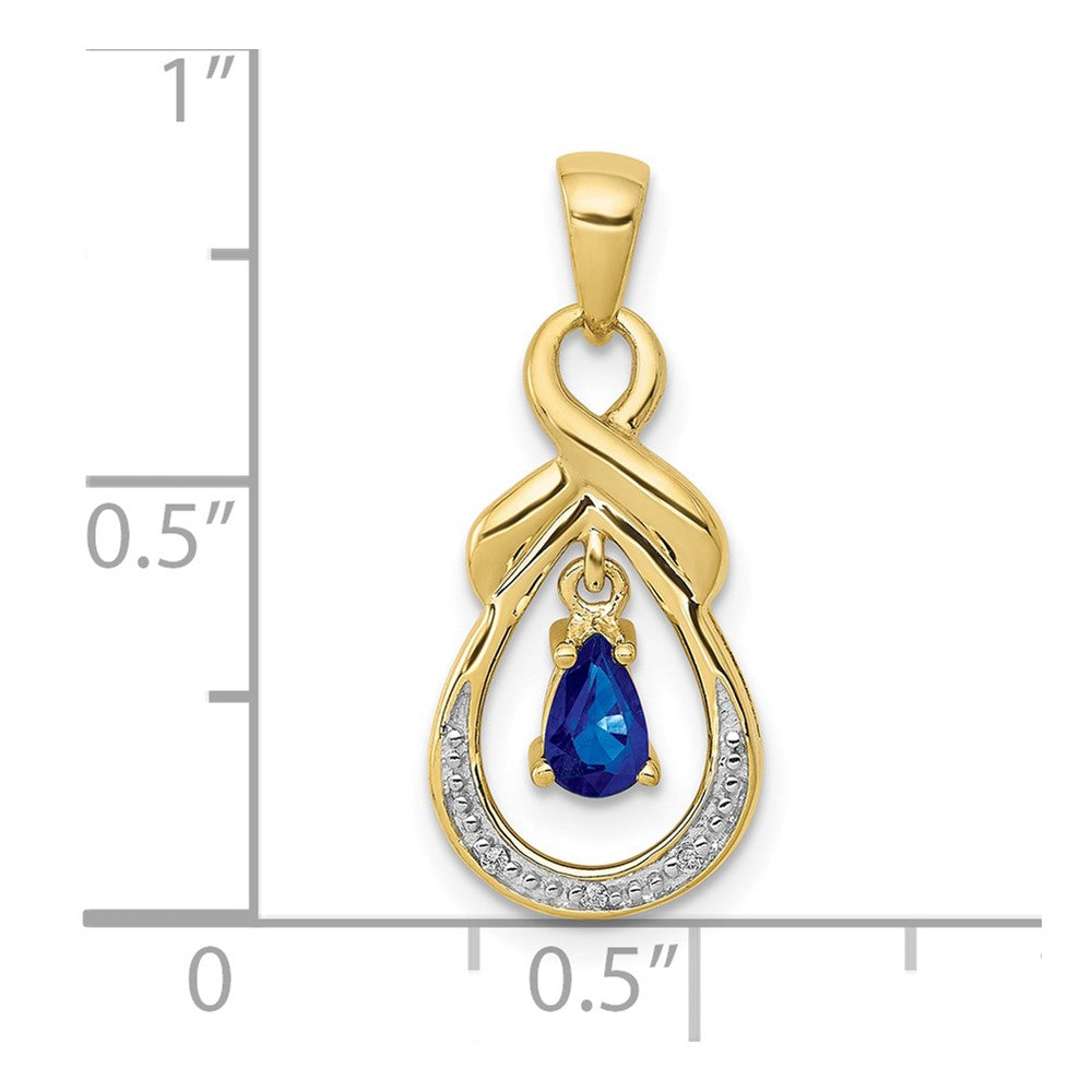 10k Pear Sapphire and Diamond Dangle Pendant
