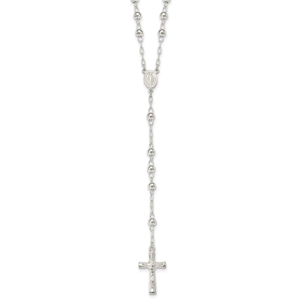 Sterling Silver Polished Rosary 26 inch Necklace 26 Inches