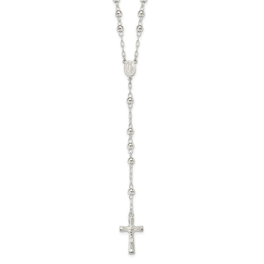 Sterling Silver Polished Rosary 26 inch Necklace 26 Inches