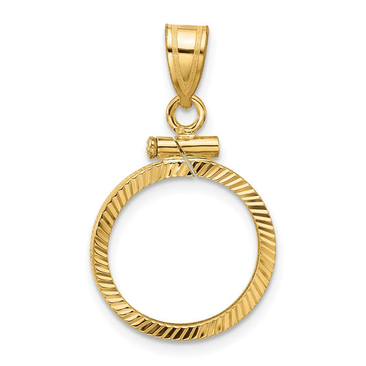 Wideband Distinguished Coin Jewelry 14k Polished and Diamond-cut 15.0mm x 0.8mm Screw Top Coin Bezel Pendant
