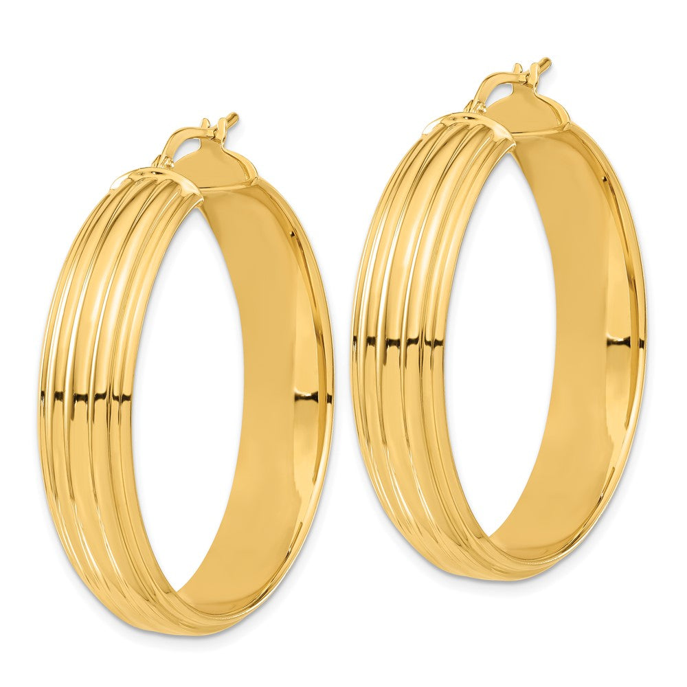 Bronze Polished Textured Round Hoop Earrings