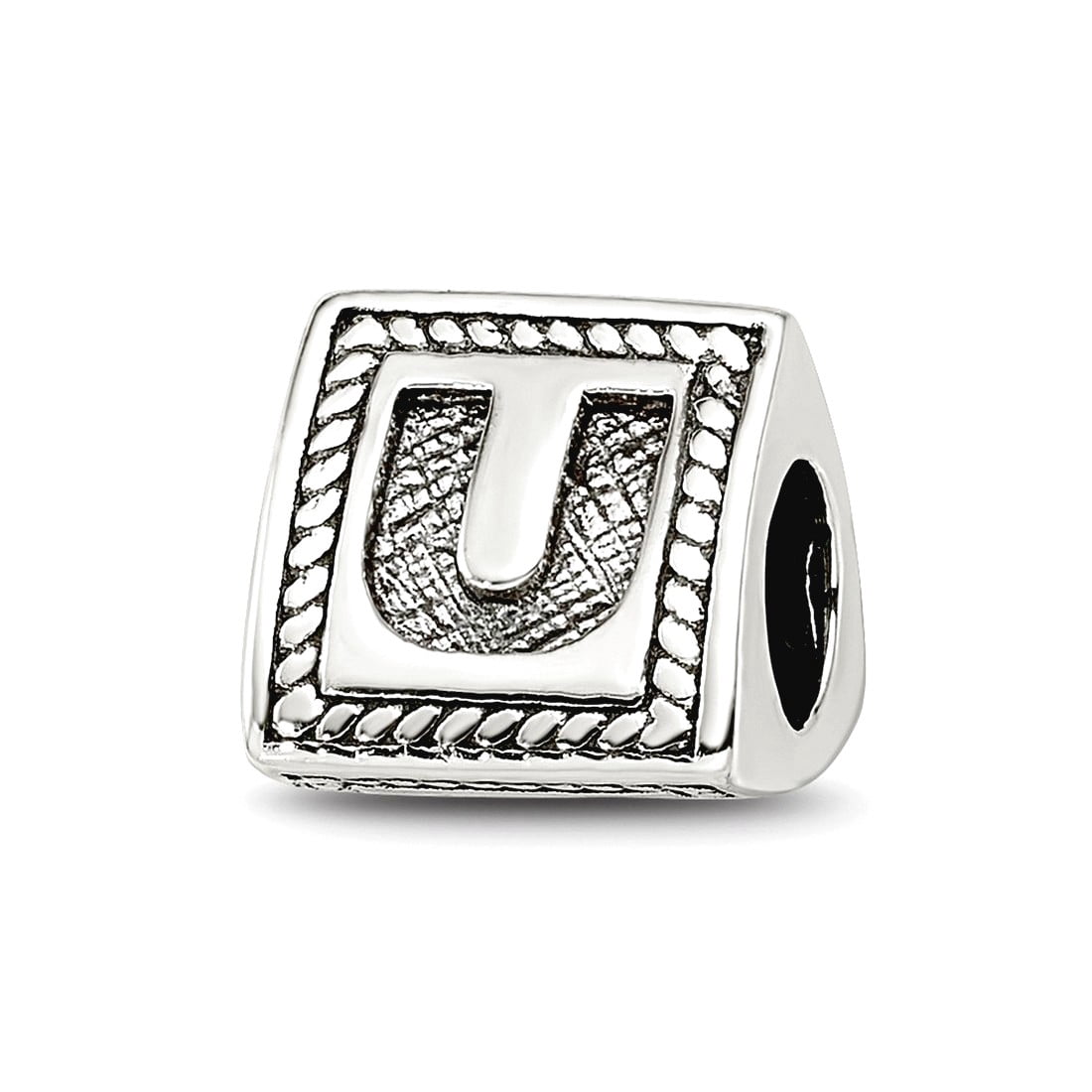 925 Sterling Silver Polished Oxidized Reflections Letter Name Personalized Monogram Initial U Triangle Block Bead Charm