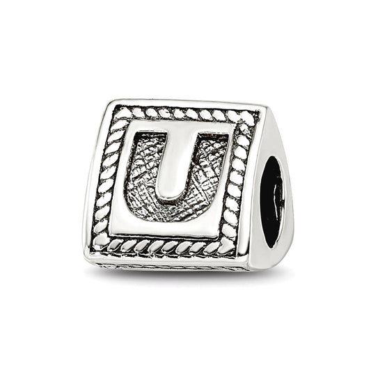 925 Sterling Silver Polished Oxidized Reflections Letter Name Personalized Monogram Initial U Triangle Block Bead Charm