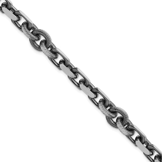 Sterling Silver Mens Antiqued Brushed Cable/Twisted Rolo Bracelet 8.5 inches
