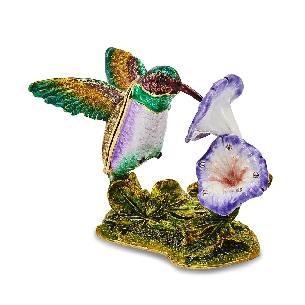 Pewter Hummingbird Flower Trinket Box