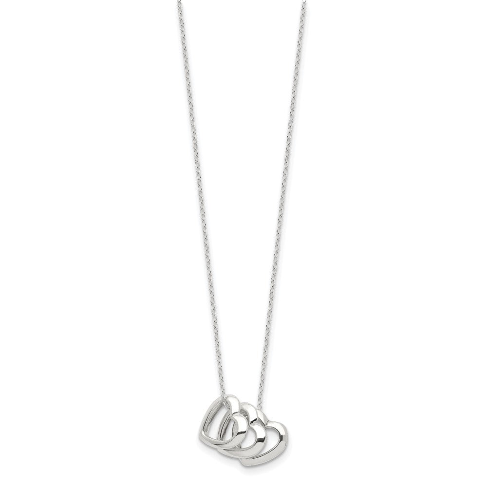 Sterling Silver Polished Fancy 3- Heart Necklace 18 Inches