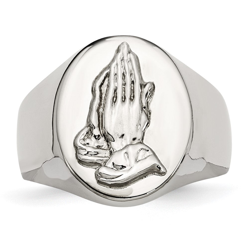 Stainless Steel Polished w/ Sterling Silver Praying Hands Ring Size - 12