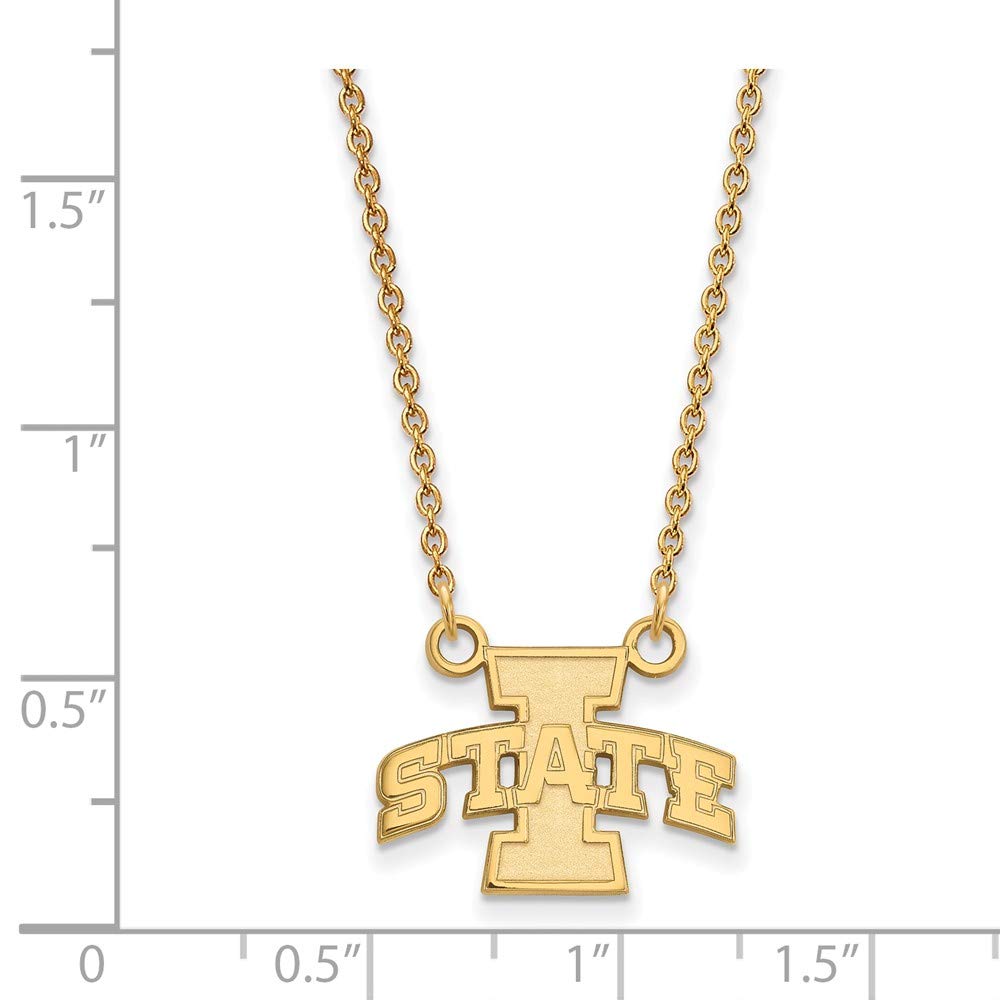 Sterling Silver Gold-plated LogoArt Iowa State University Small Pendant 18 inch Necklace QGP006IAS-18