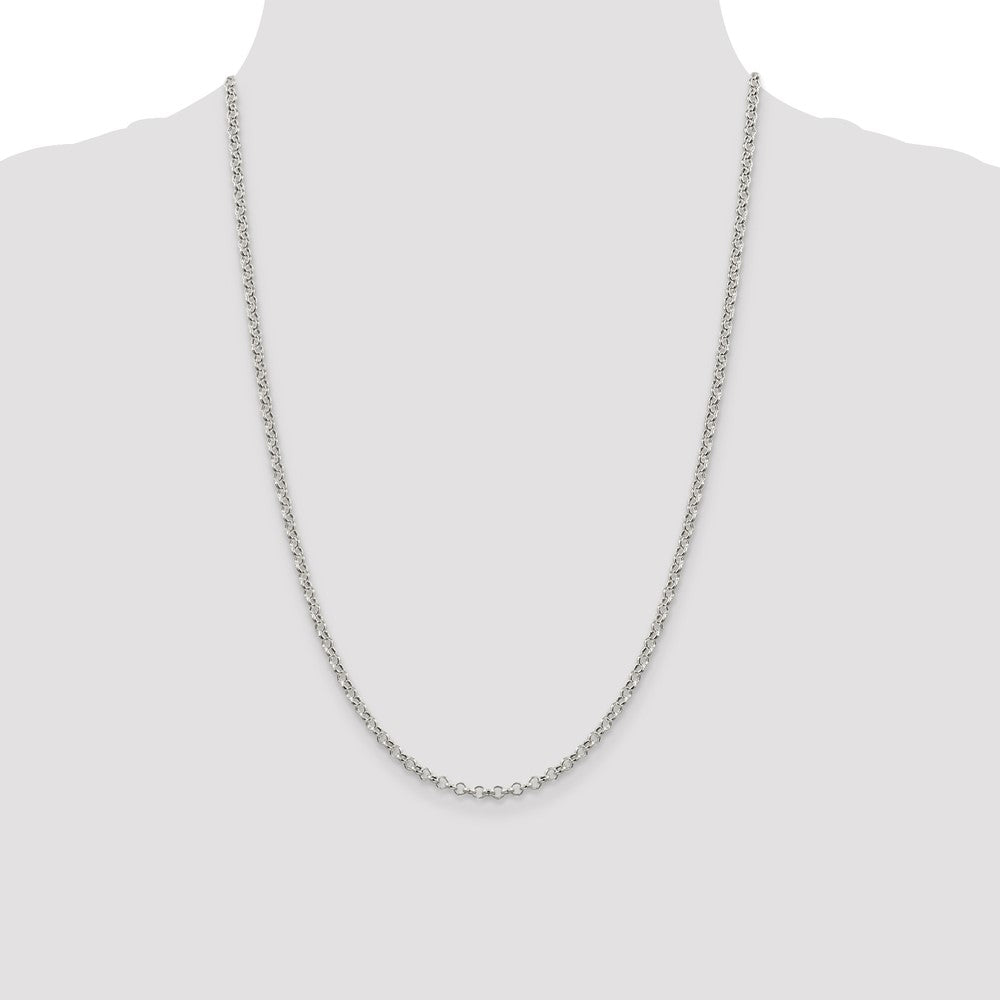 Sterling Silver 3mm Semi-solid Rolo Chain 24 Inches