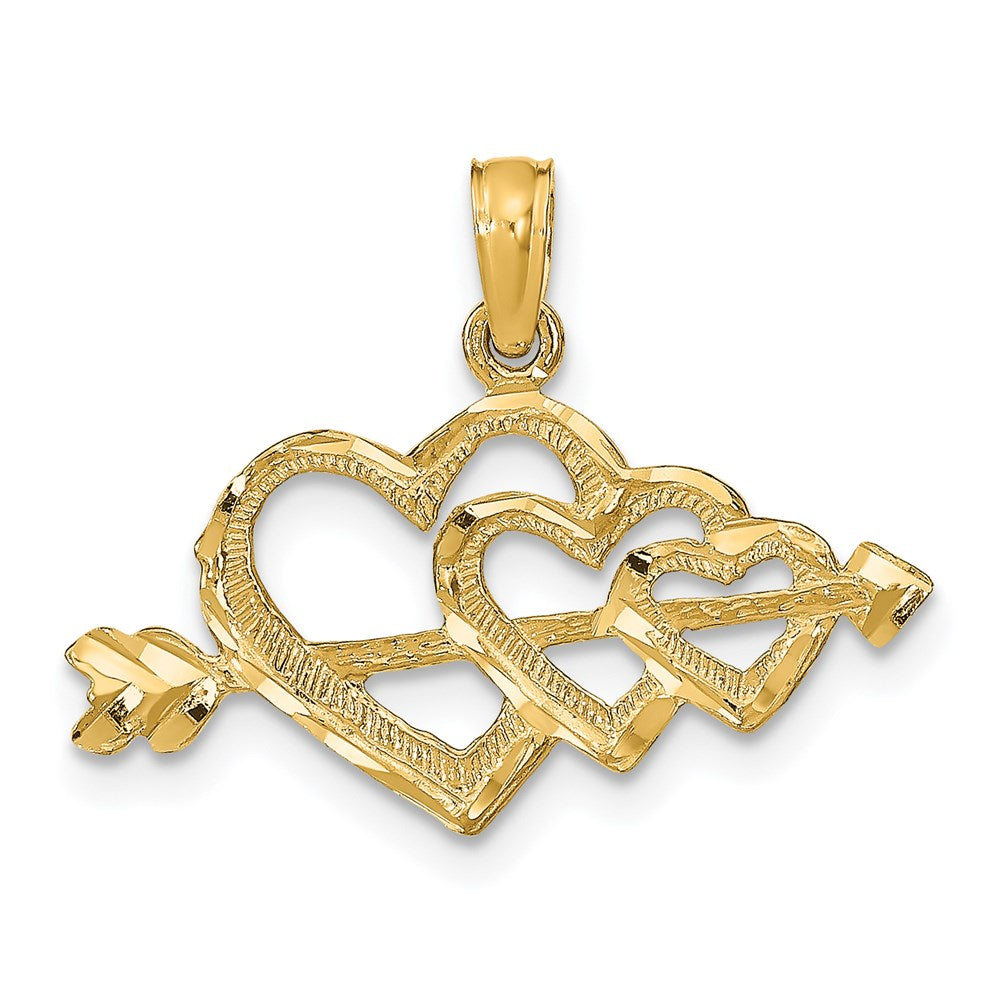 14K Polished Hearts and Arrow Pendant