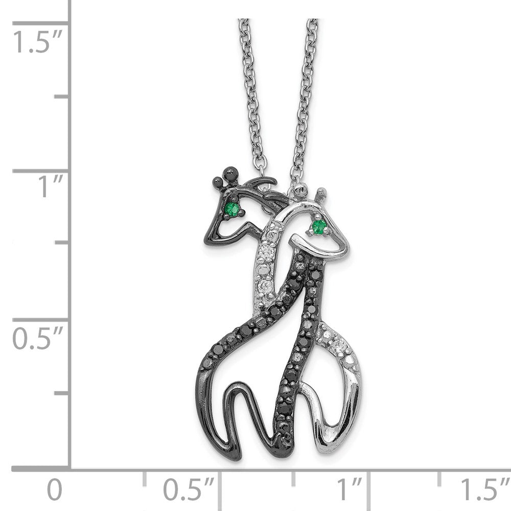 Cheryl M Sterling Silver Rhodium-plated with Black Rhodium Accent Brilliant-cut Black Green and White CZ Giraffes 18 Inch Necklace 18 Inches