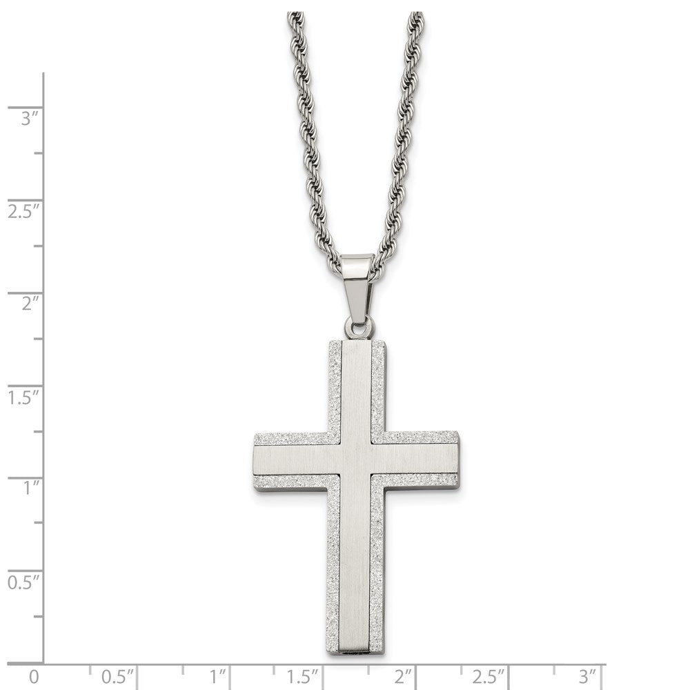 Stainless Steel Polished Laser Cut Edges Cross 24in Necklace