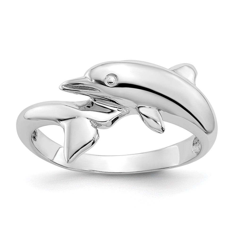 14k White Gold Dolphin Ring Size 6.75