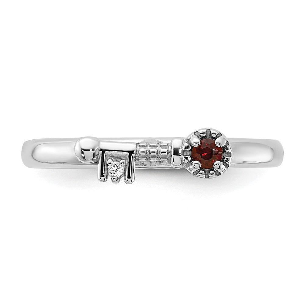 Sterling Silver Stackable Expressions Rhodium-plated Garnet and White Topaz Key Ring Size -10