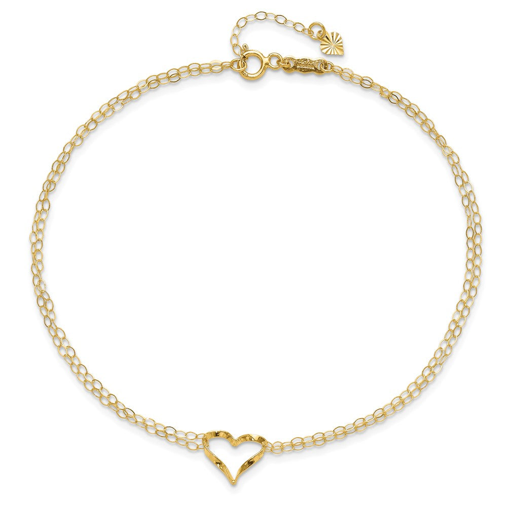 14k Double Strand Heart 9 Inch with 1 Inch extension Anklet 9 inches