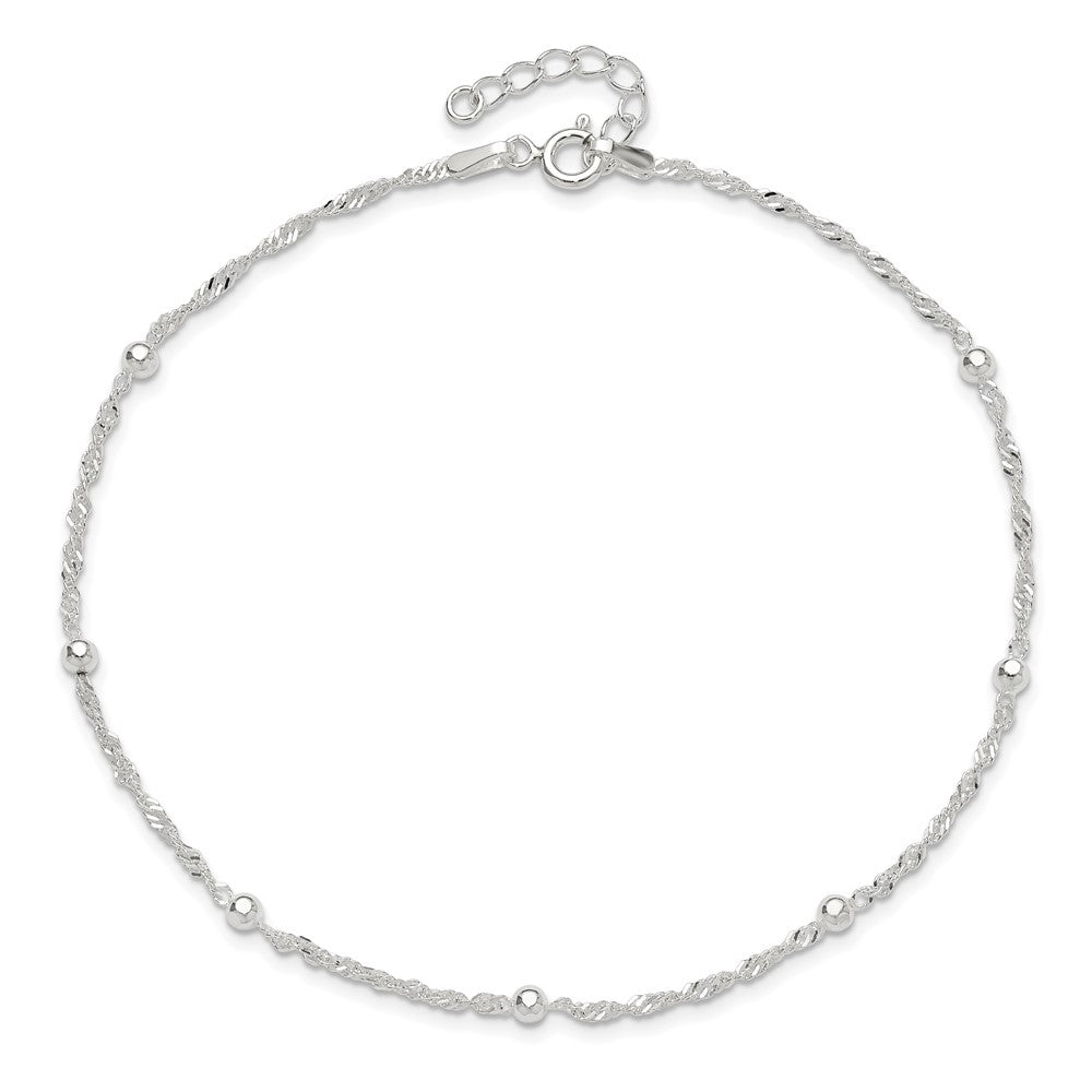 Sterling Silver 10in Plus 1in ext. Anklet 10 inches