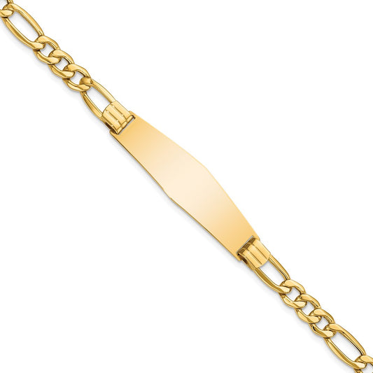 14k Semi-Solid Figaro Link Soft Diamond Shape ID Bracelet 8  inches