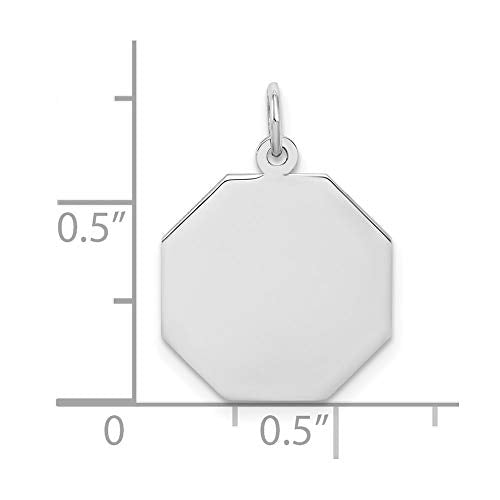 SS Rh-plt Engraveable Octagon Polished Front/Satin Back Disc Charm