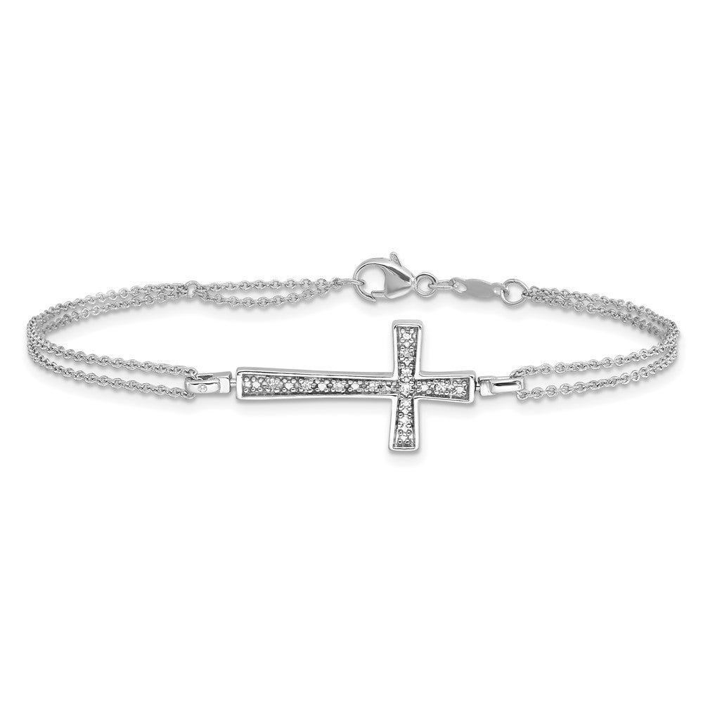 Sterling Silver Rhod 0.1ct. Blk & Wht Dia. Rvsble Cross 2 Strand Bracelet 6.5 inches