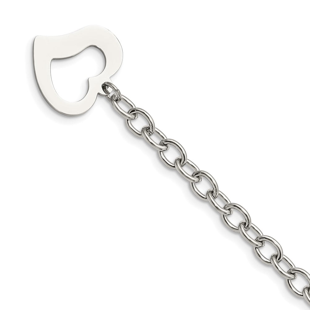 Stainless Steel Polished Open Link with Open Heart 8.5 inch Bracelet 8.5 inches