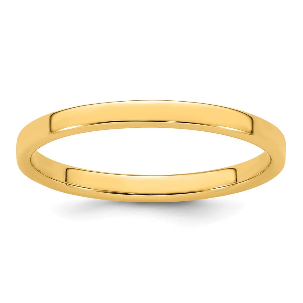 14k Yellow Gold 2mm Lightweight Flat Wedding Band Size 10