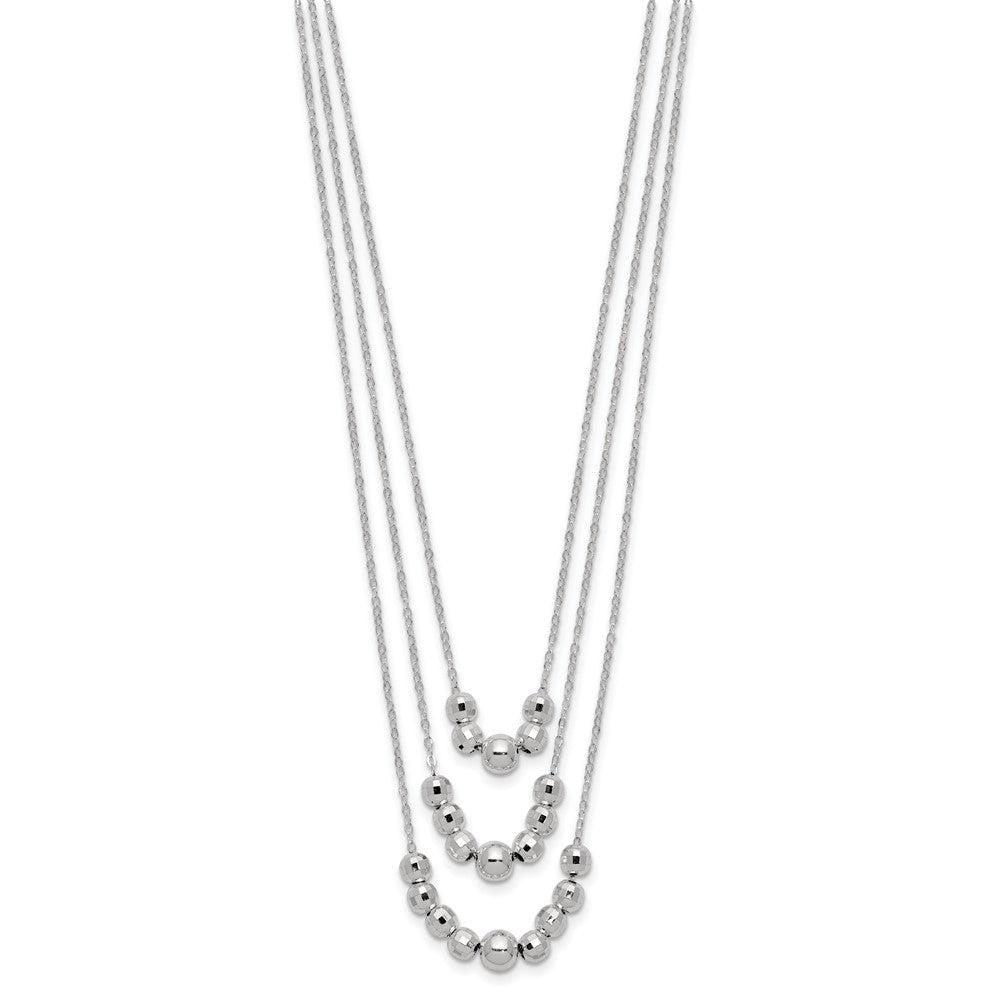 Sterling Silver Polished 3-Strand Beaded Necklace 16 Inches