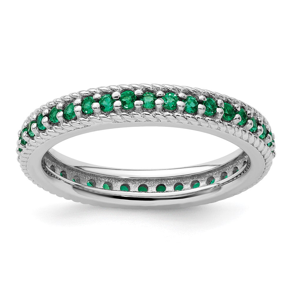Sterling Silver Stackable Expressions Polished Cr. Emerald Eternity Ring Size -10