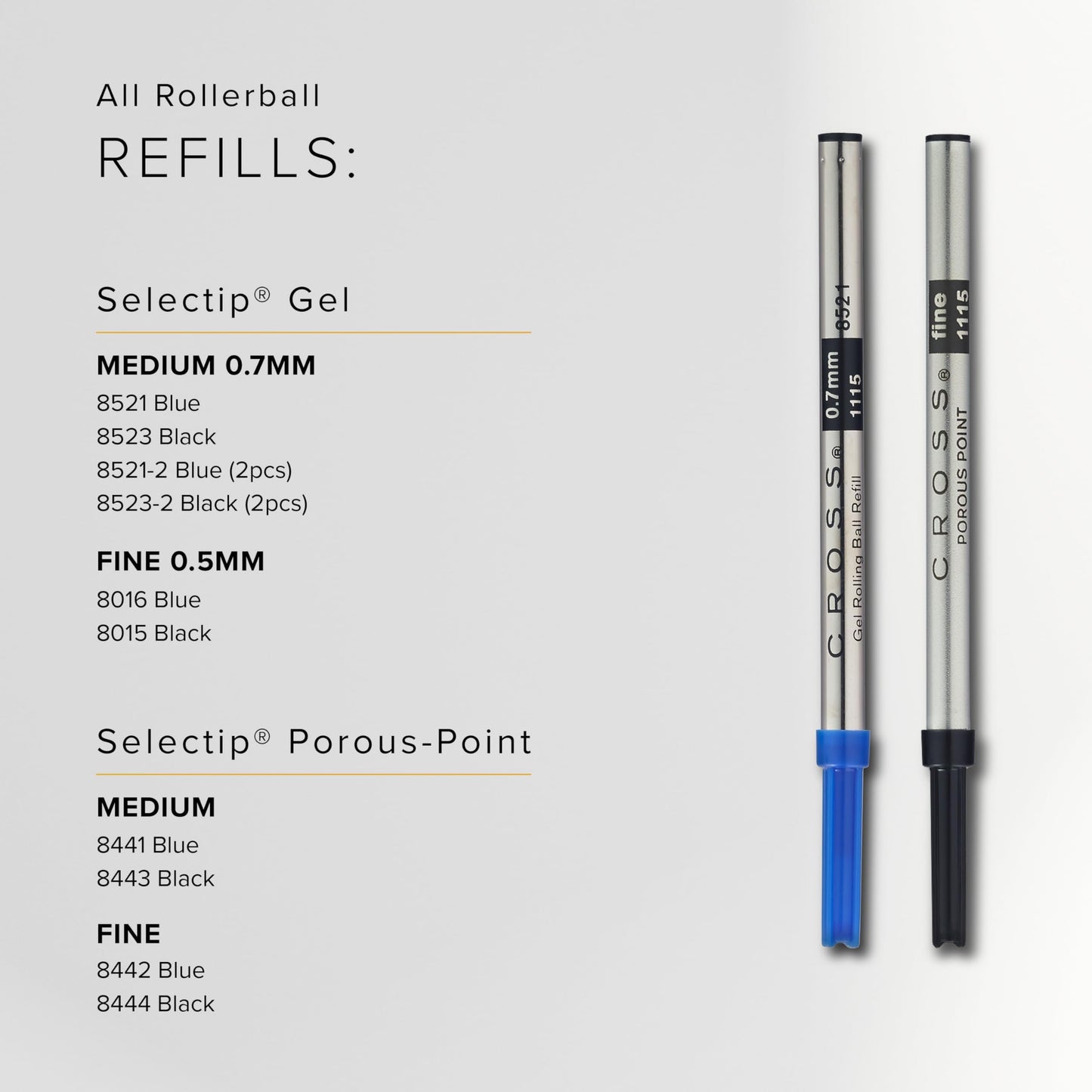 Cross Slim Gel Rolling Ball Refill, Blue, 1Per Card (8910-2)