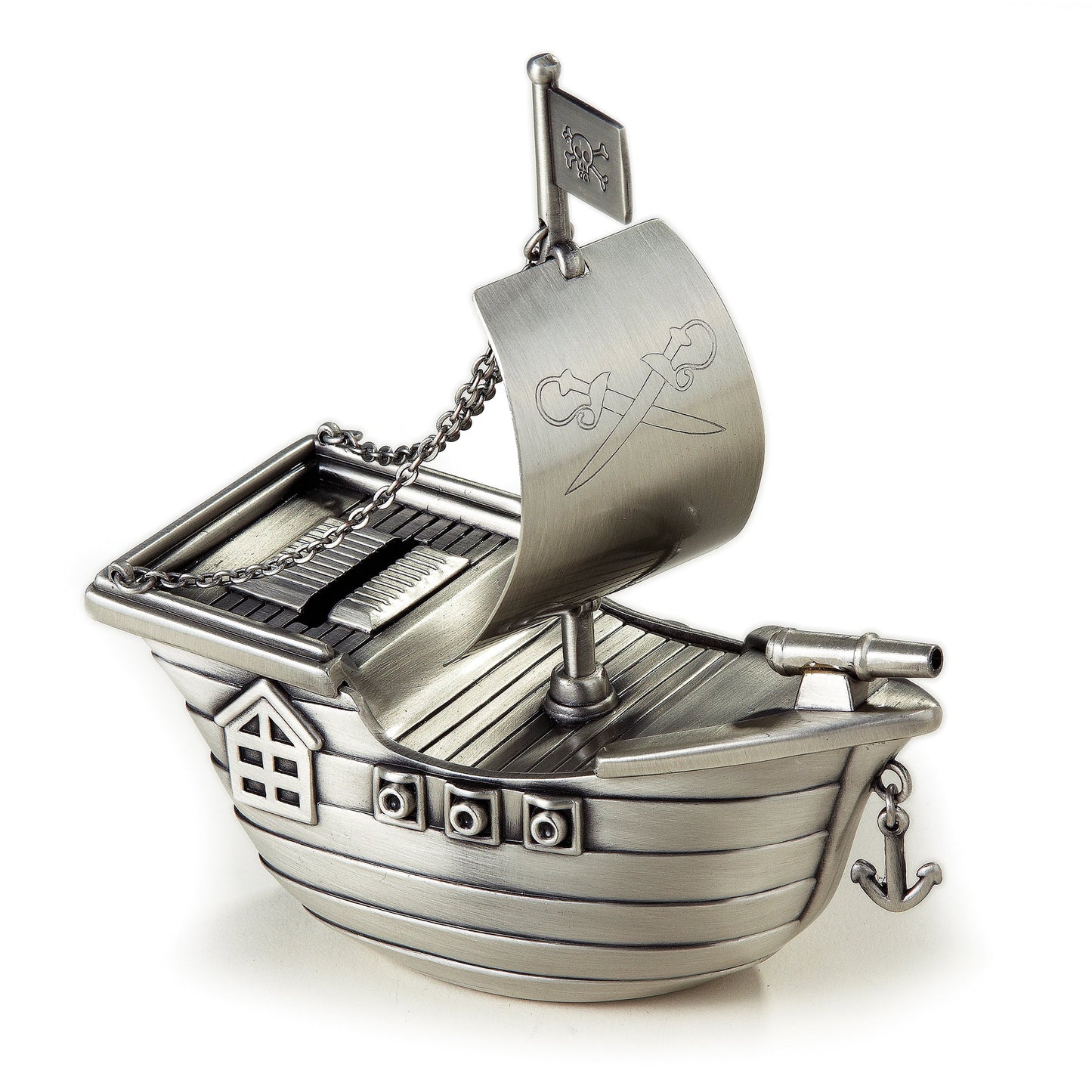 Leeber Pewter Finish Pirate Ship Money Bank.