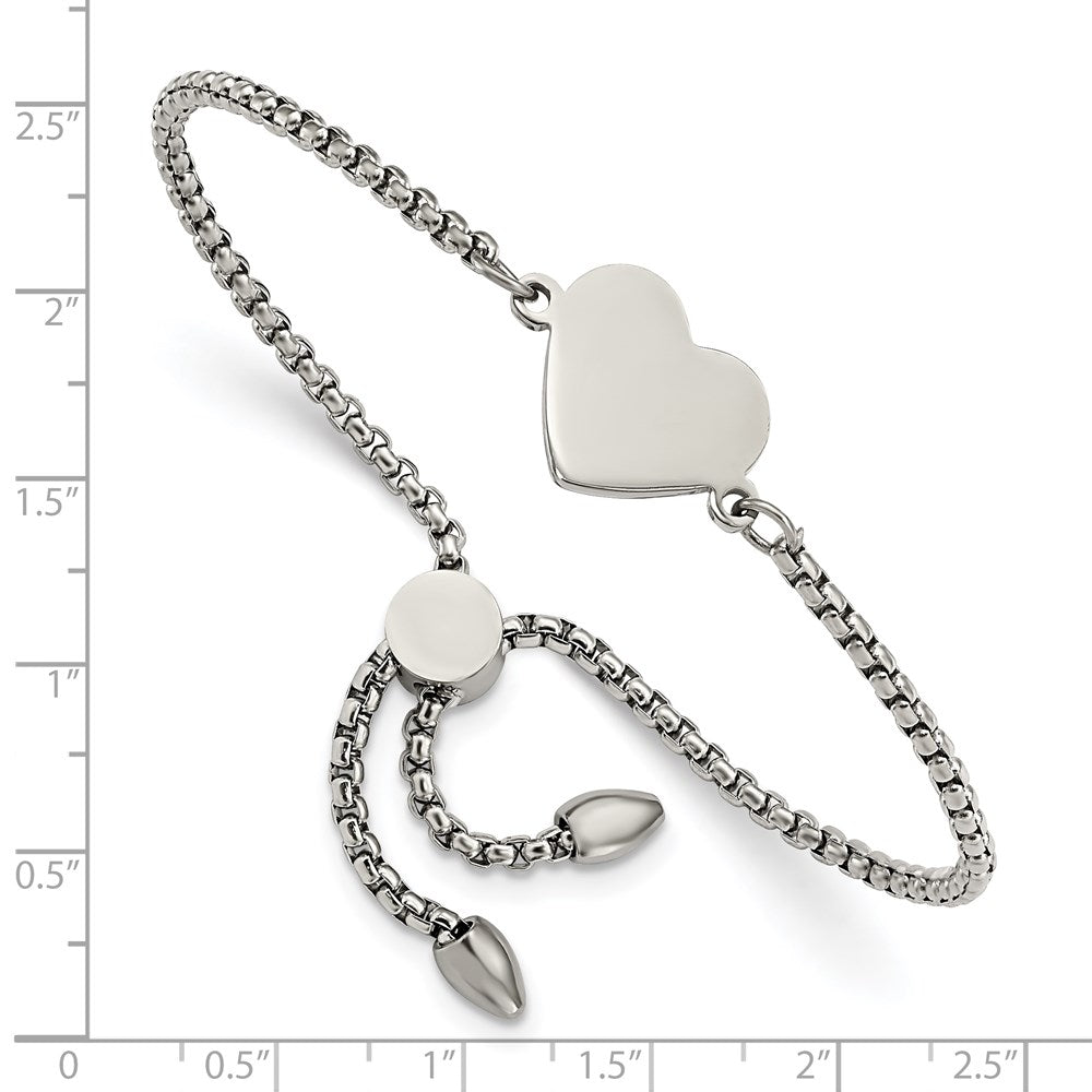Stainless Steel Polished Heart Adjustable Bracelet 9.5 inches
