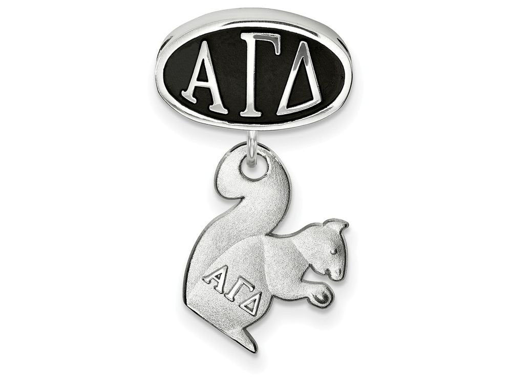 LogoArt Sterling Silver Alpha Gamma Delta Oval Bead Charm With Squirrel Dangle Bead Charm