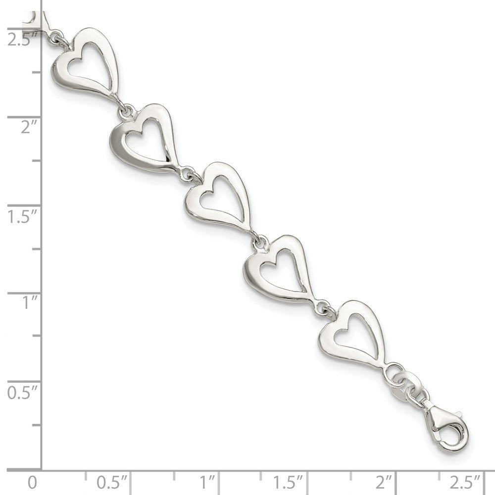 Sterling Silver Polished Heart Bracelet 7.5 inches