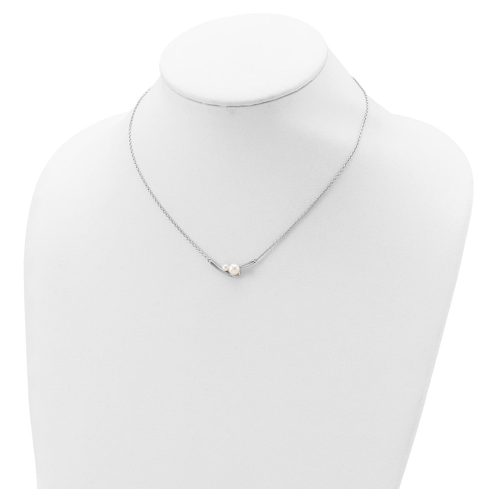 Sterling Silver Rhodium-plated FWC Pearl Bar w/ 1in ext Necklace 16.5 Inches