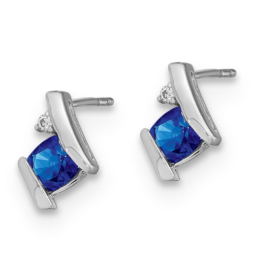 Sterling Silver Created Sapphire & Diamond Earrings
