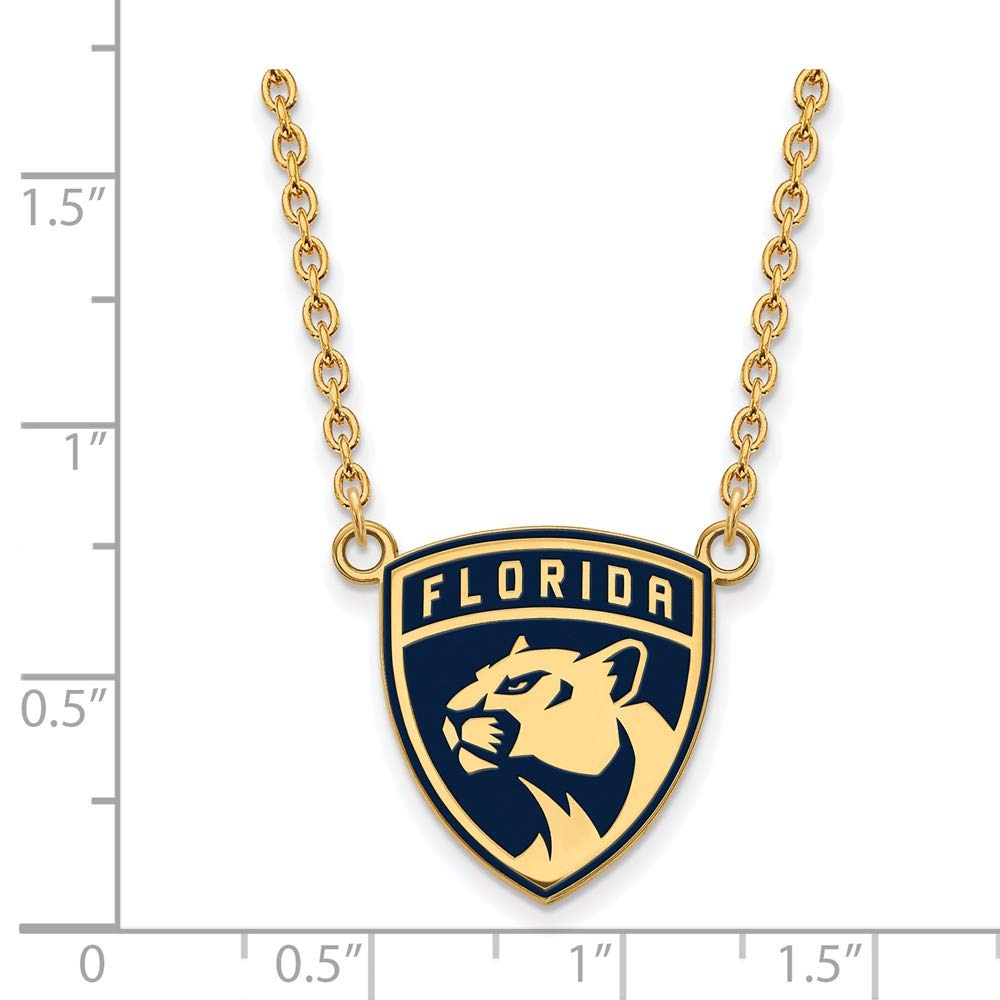 Sterling Silver Gold Plated NHL LogoArt Florida Panthers Lg Enamel Necklace