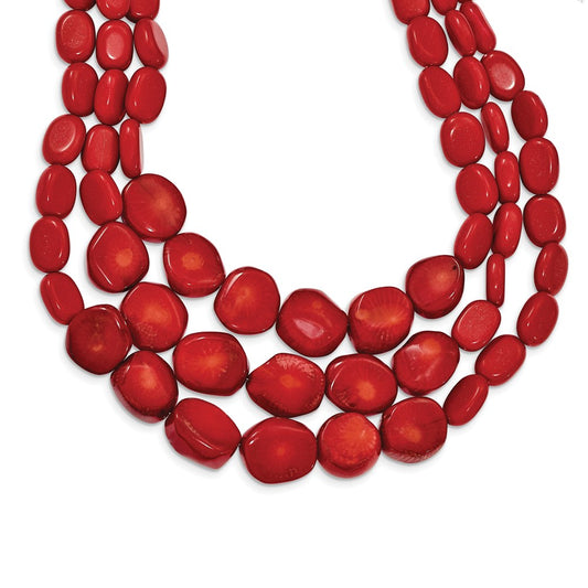 Sterling Silver Triple Strand Red Coral 16 inch Necklace with 2 inch extension 16 Inches