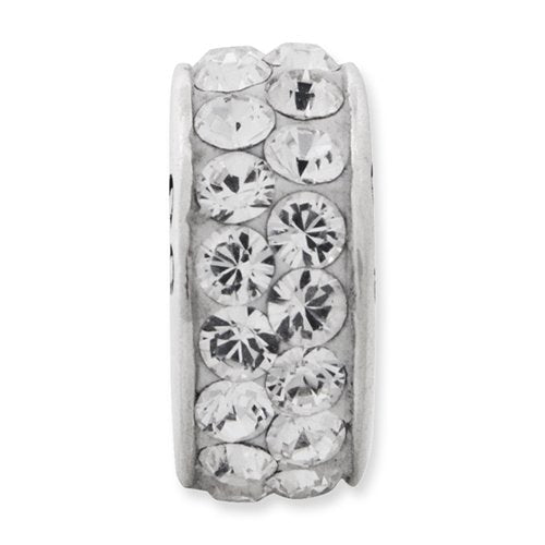 925 Sterling Silver Polished Reflections April Double Row Crystal Bead Charm 9.09x4.55mm Wide Pendant Necklace for Women