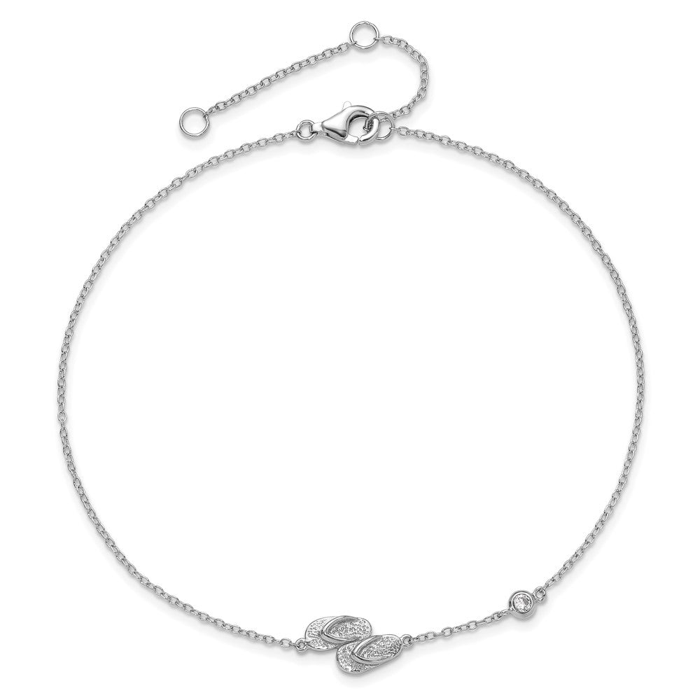 Sterling Silver Rhodium-plated Polished CZ Flip Flops 9 inch with a 2 inch extention Anklet 9 inches