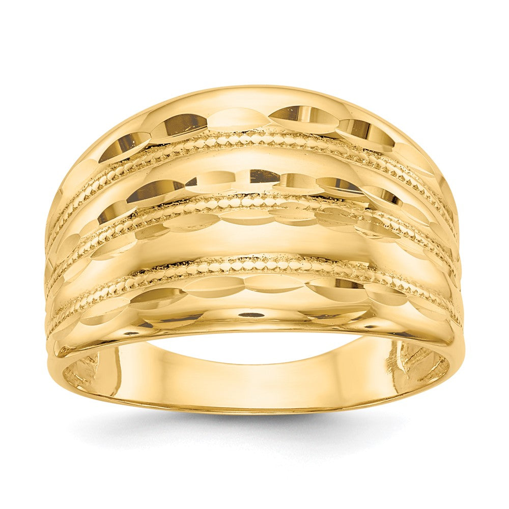 14K Gold Polished Diamond-cut Four Ridge Fashion Dome Ring Size 7