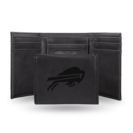 Football Rico Industries Buffalo Bills Black Laser Engraved Trifold Laser Engraved Tri-Fold Wallet - Men's Accessory