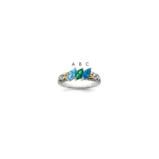 Sterling Silver Antiqued w/14k 3-stone Mother's Ring Mounting