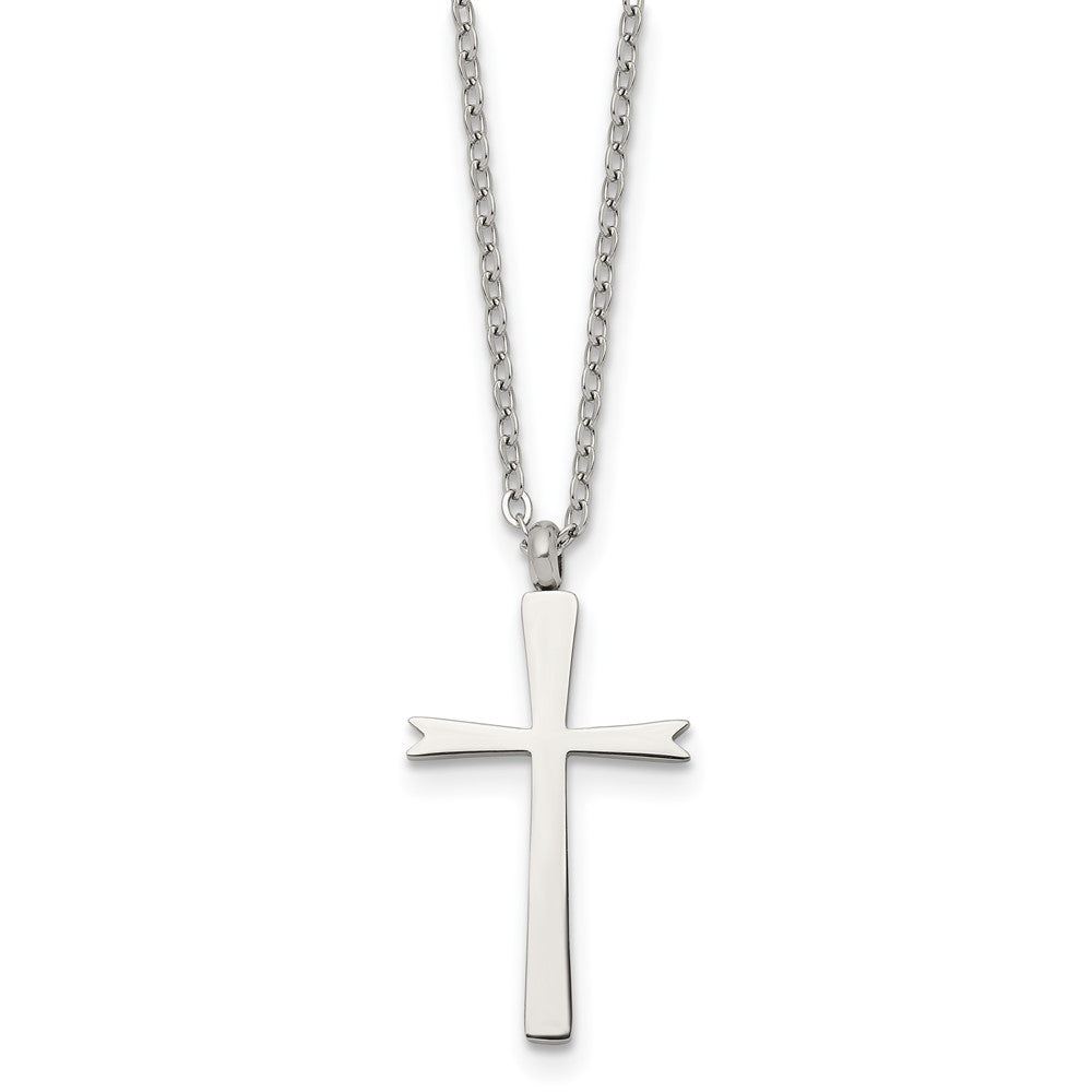 Stainless Steel Polished Cross 18in Necklace