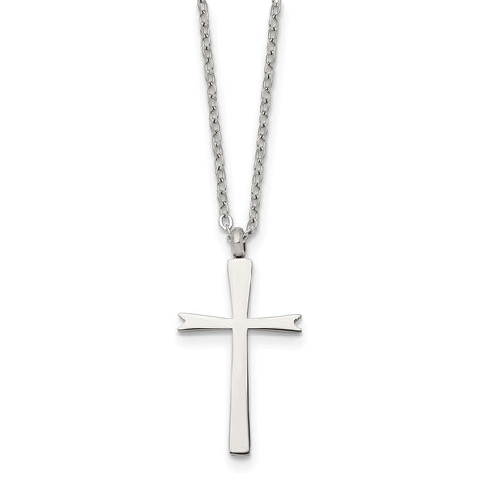 Stainless Steel Polished Cross 18in Necklace