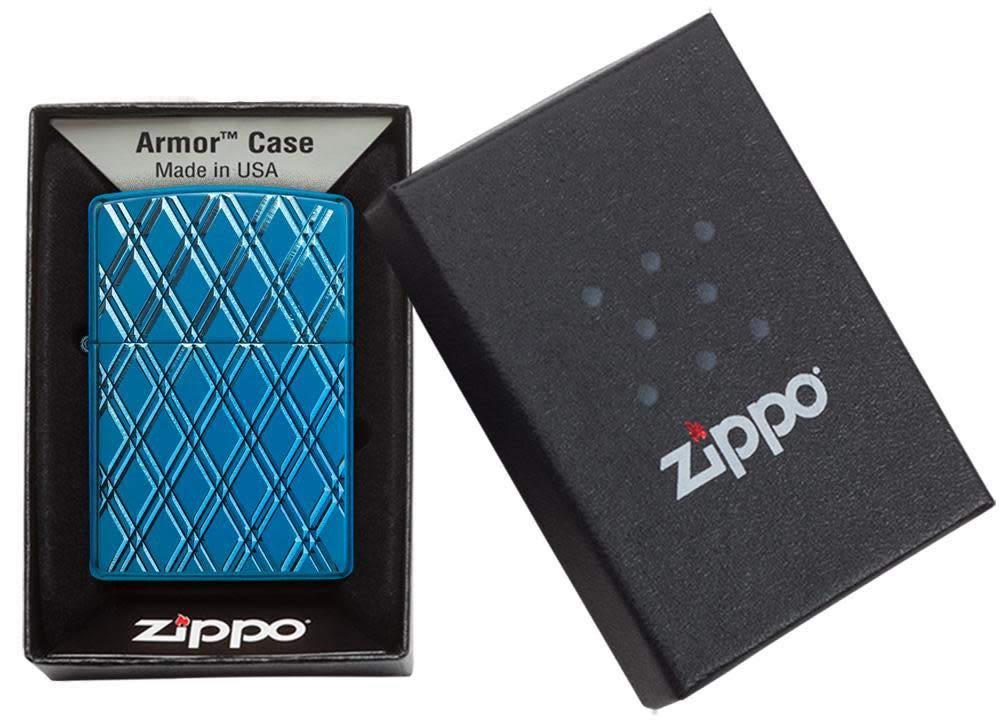 Zippo Deep Carved Armor High Polish Blue Diamonds Lighter 29964